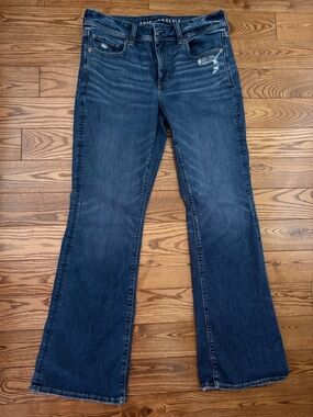 American Eagle Outfitters Dark Blue Kick Boot Low Rise Flare Jeans